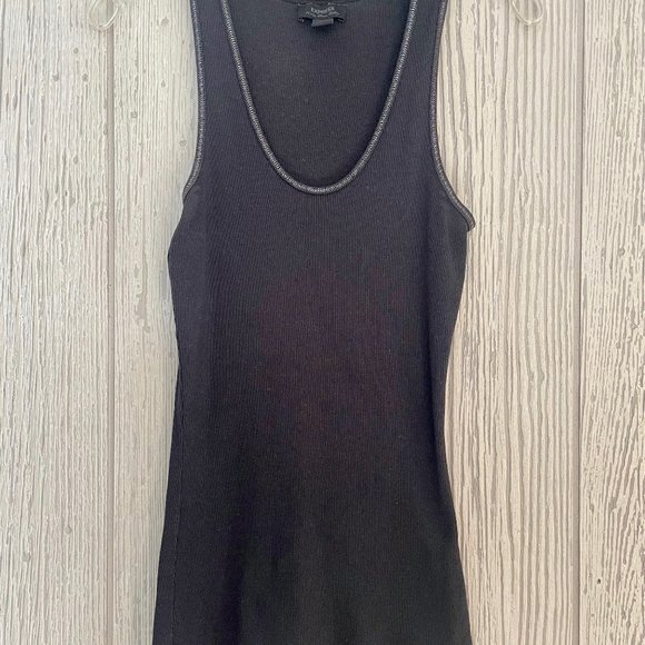 Express Ladies Ribbed L Tank Top Black w Metallic Silver Trim Stitching - Picture 11 of 11